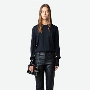Zadig & Voltaire 100% Merino Wool Navy Blue Emmy Cutout Sweater